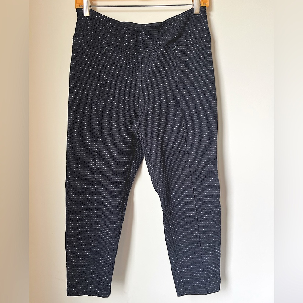 Betabrand Women’s Yoga Crop Dress Pant- Textured Navy Dot